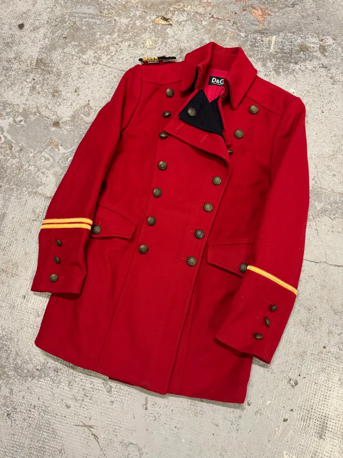 FW2006 Dolce & Gabbana Red Wool Double-Breasted Officer Coat - Image 5