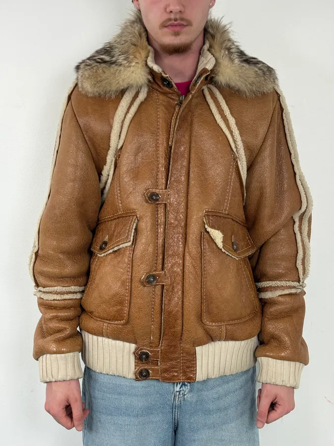 FW2007 Cavalli Brown Fur Aviator Leather Jacket - Image 2