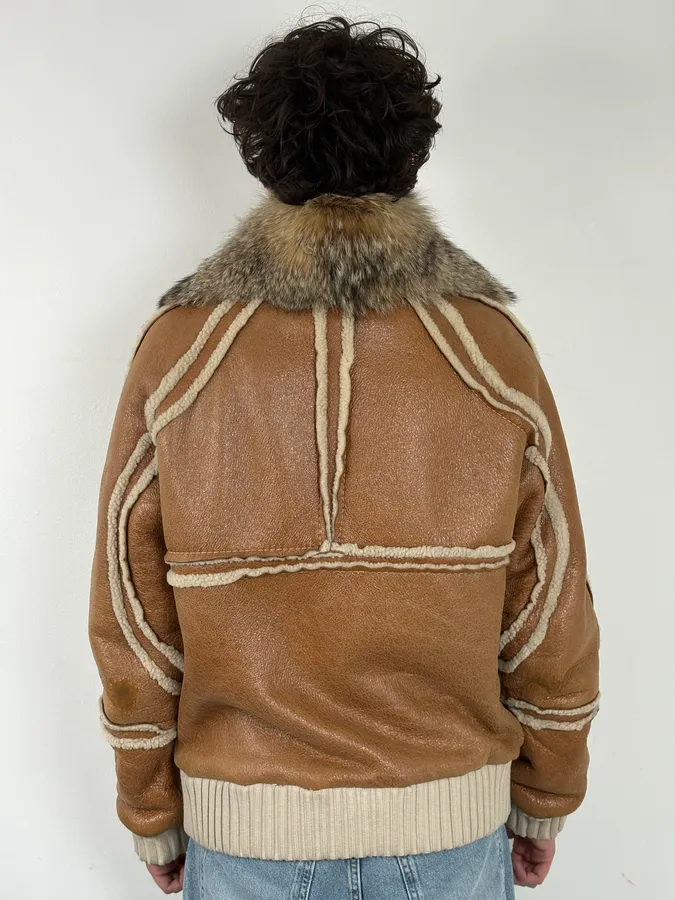 FW2007 Cavalli Brown Fur Aviator Leather Jacket - Image 3