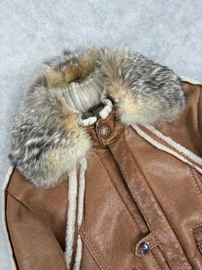 FW2007 Cavalli Brown Fur Aviator Leather Jacket - Image 5