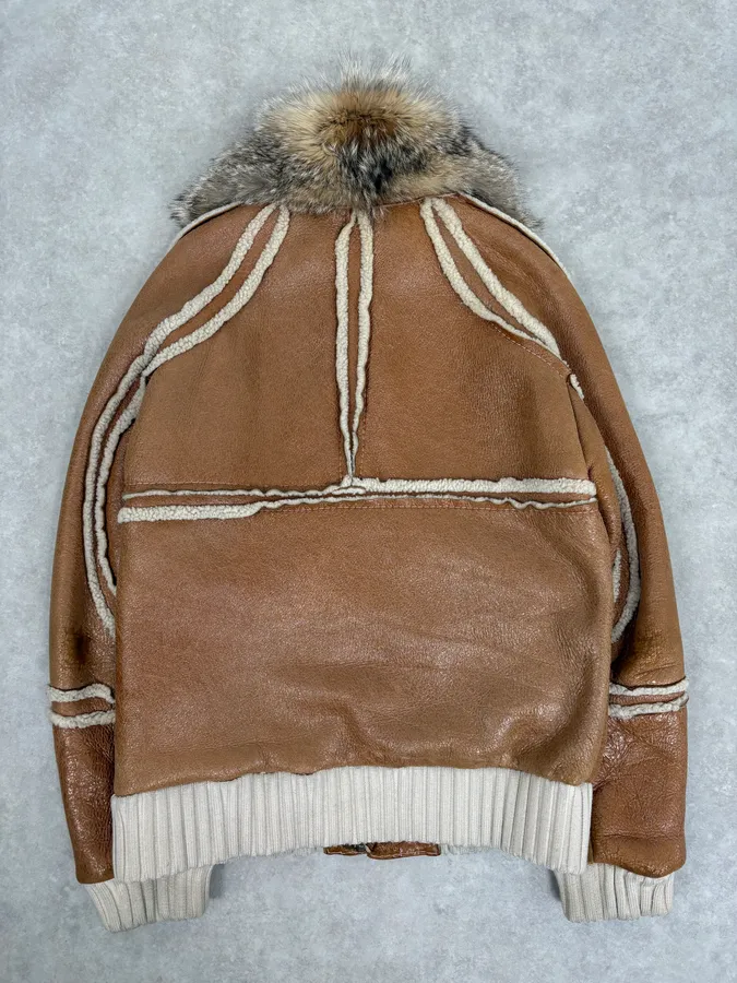 FW2007 Cavalli Brown Fur Aviator Leather Jacket - Image 6