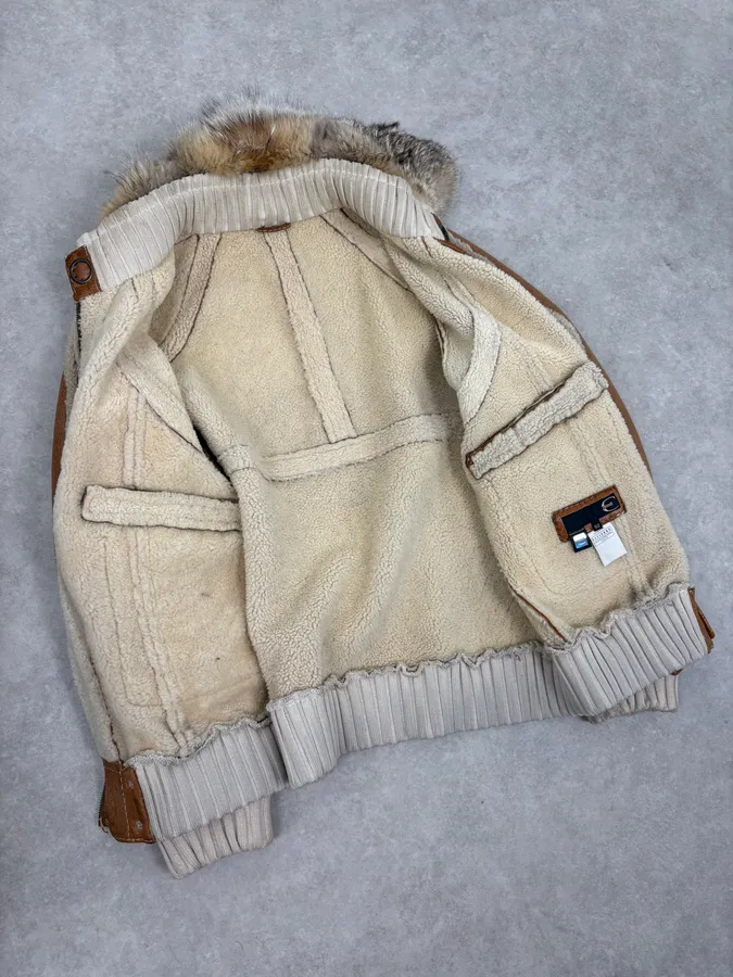FW2007 Cavalli Brown Fur Aviator Leather Jacket - Image 7
