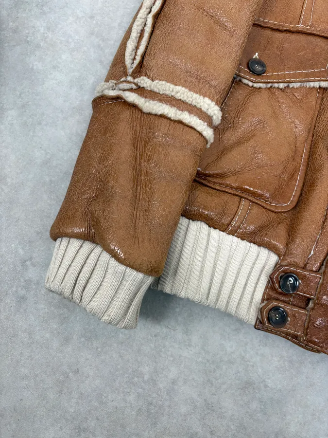 FW2007 Cavalli Brown Fur Aviator Leather Jacket - Image 8