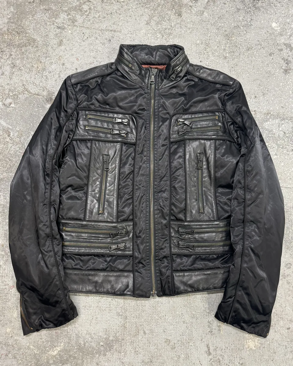 FW2007 Dolce & Gabbana Black Multi Zip Utility Nylon Leather Jacket