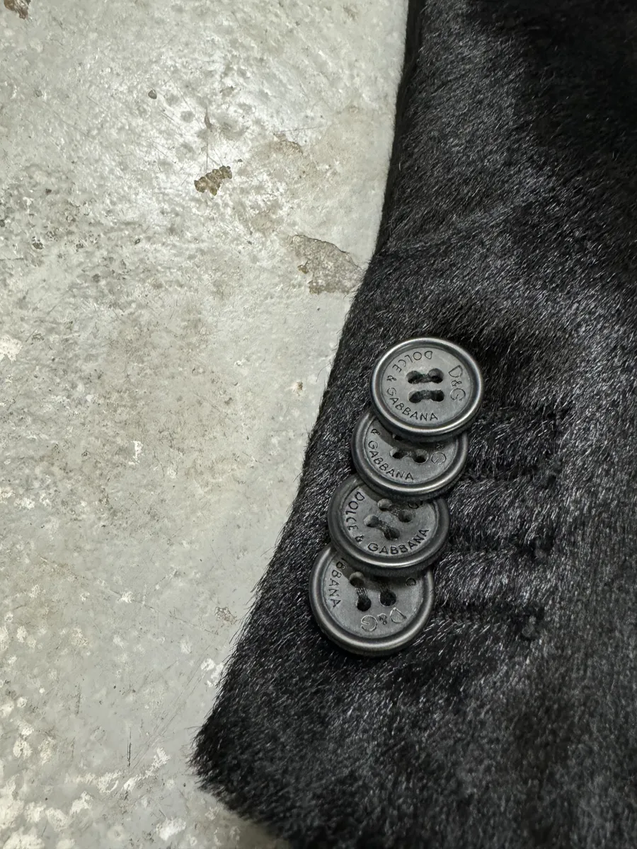 FW2007 Dolce & Gabbana Black Pony Hair Long Trench Coat Jacket - Image 12