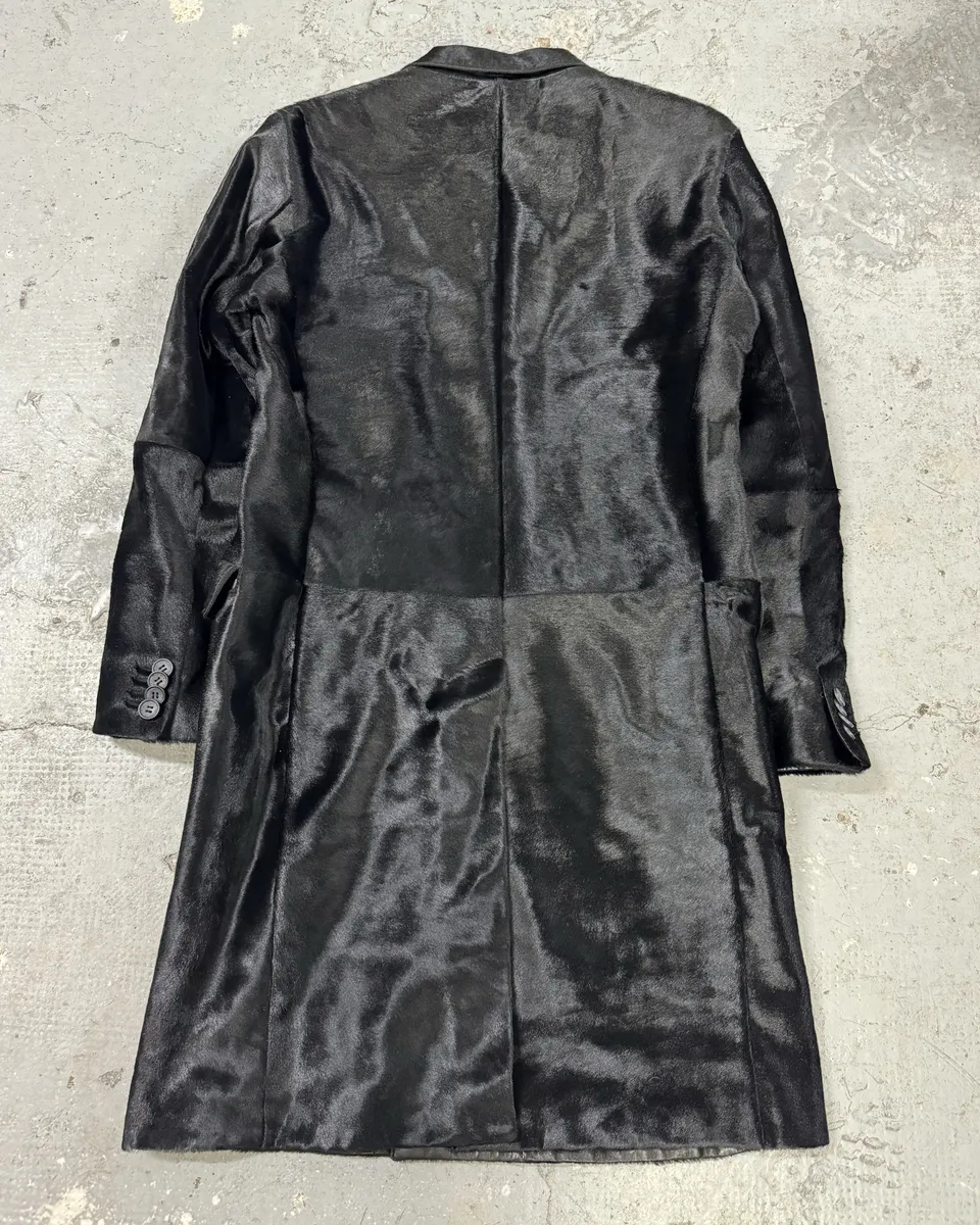 FW2007 Dolce & Gabbana Black Pony Hair Long Trench Coat Jacket - Image 3