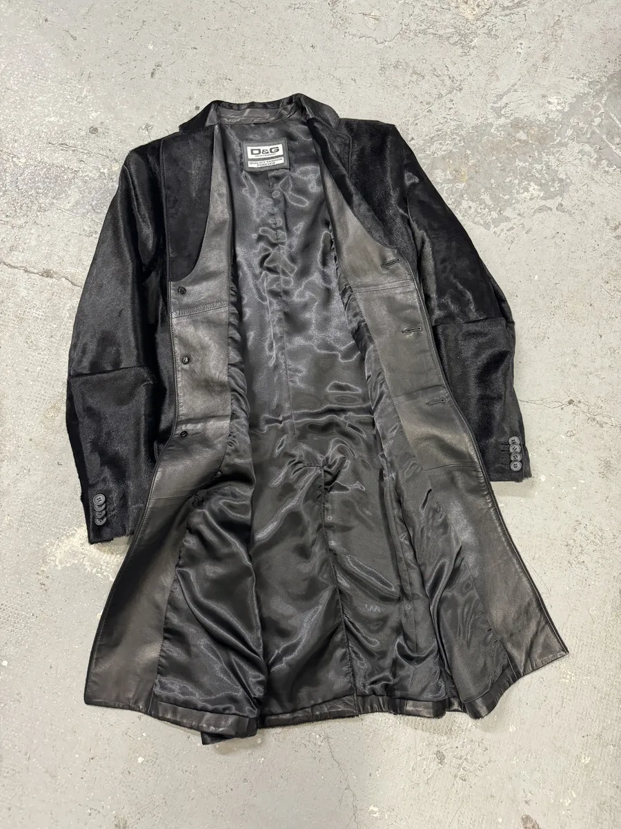 FW2007 Dolce & Gabbana Black Pony Hair Long Trench Coat Jacket - Image 4