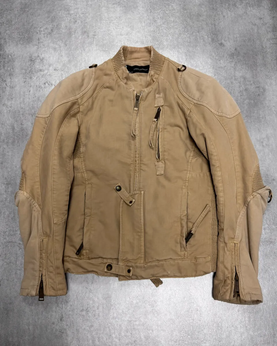 FW2007 Dsquared2 Biker Reinforced Beige Denim Jacket
