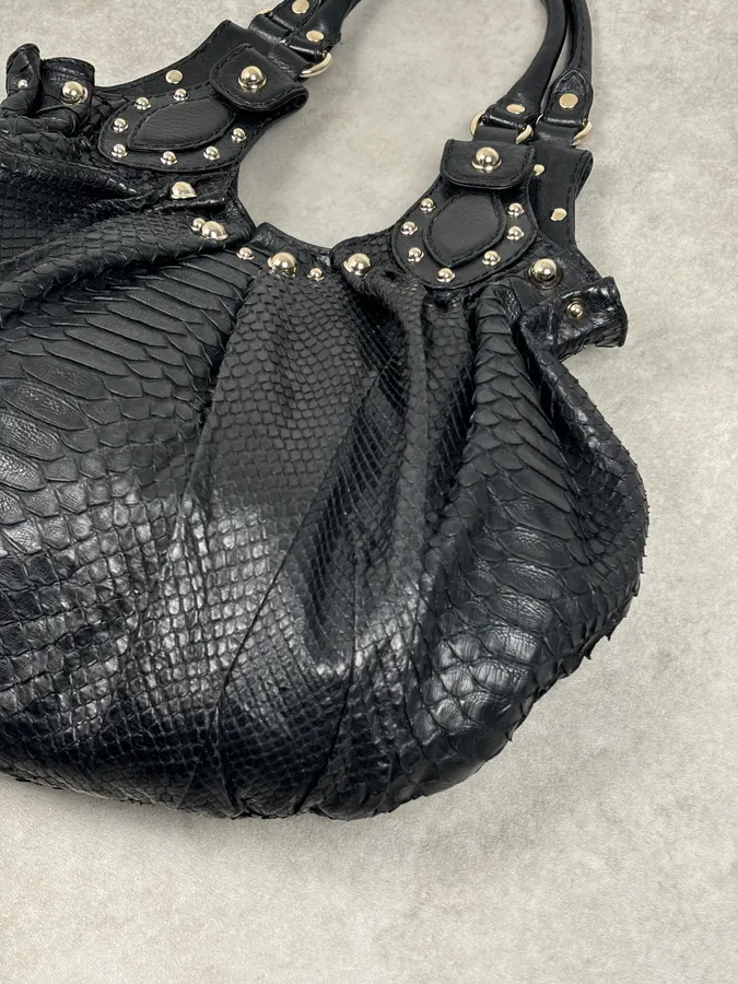 FW2007 Gucci Black Python Leather Studded Hobo Bag by Frida Giannini - Image 7