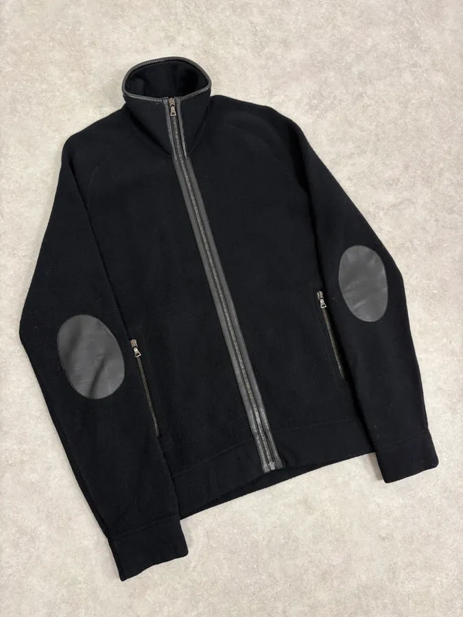 FW2007 Prada Black Padded Leather Wool Zip-up Sweater - Image 4