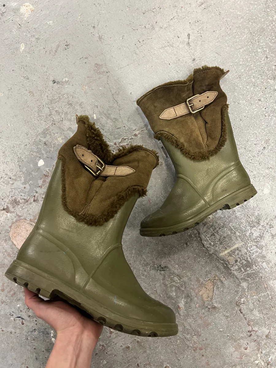 FW2008 Dolce & Gabbana Olive Green Shearling Leather Boots