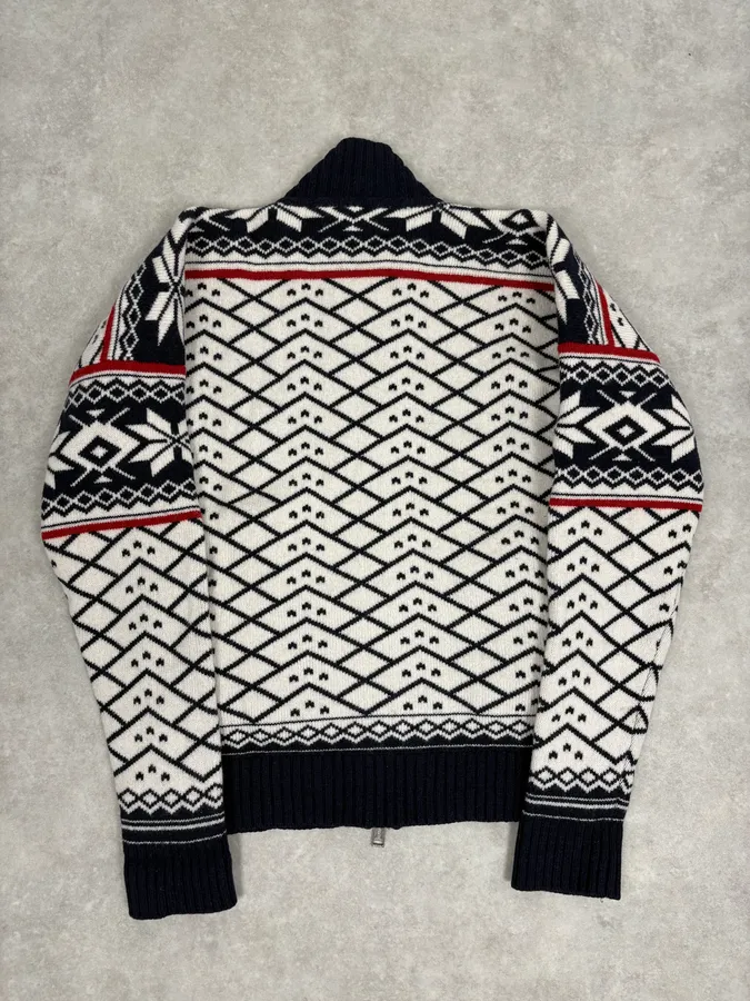 FW2008 Dsquared2 Navy & White Wool Geometric Knit Zip-up Sweater - Image 6