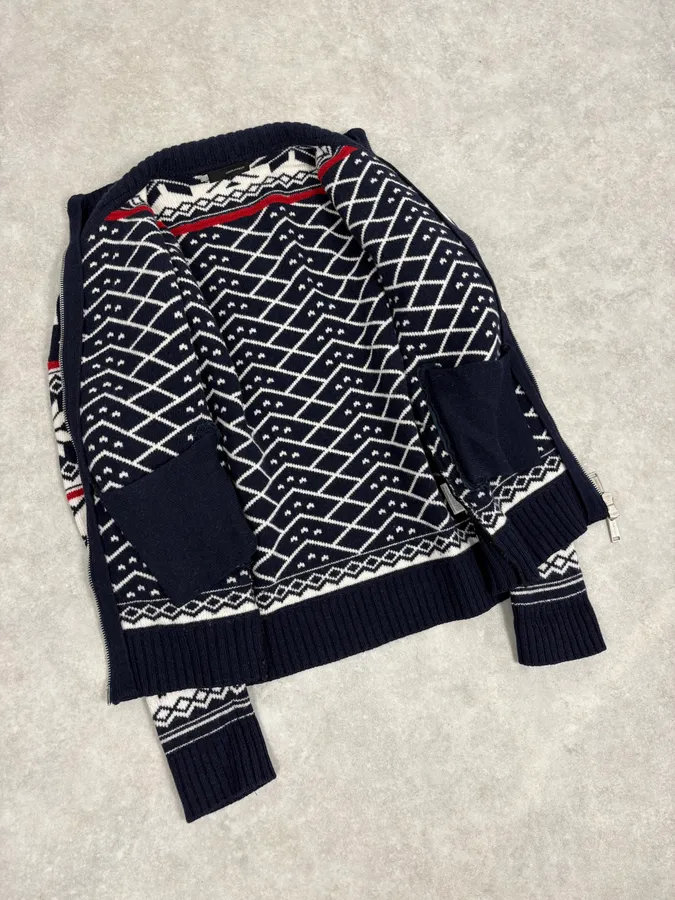 FW2008 Dsquared2 Navy & White Wool Geometric Knit Zip-up Sweater - Image 7