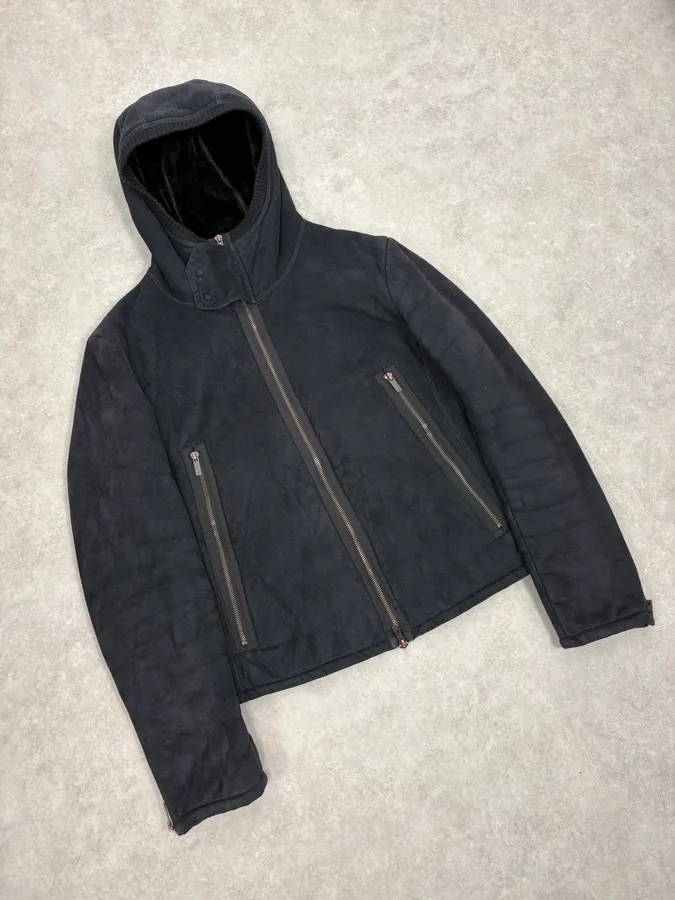 FW2008 Emporio Armani Navy Shearling Jacket - Image 4
