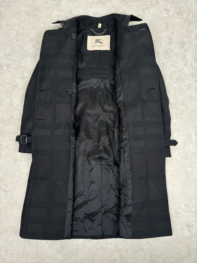 FW2009 Burberry Prorsum Black Wool Tonal Check Trench Coat - Image 8