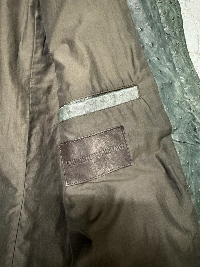 FW2009 Emporio Armani Dark Green Ostrich Effect Leather Jacket - Image 7