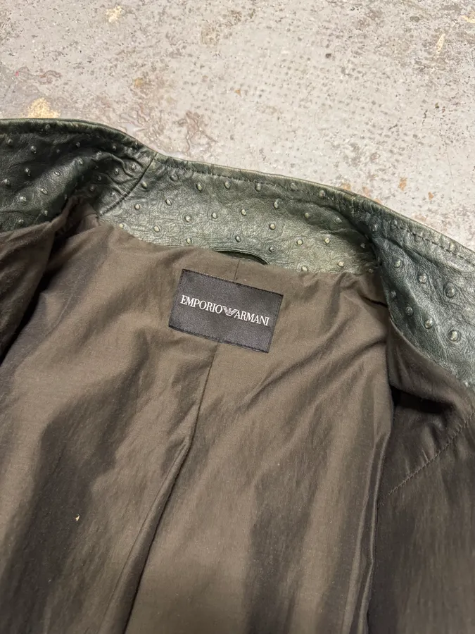 FW2009 Emporio Armani Dark Green Ostrich Effect Leather Jacket - Image 8
