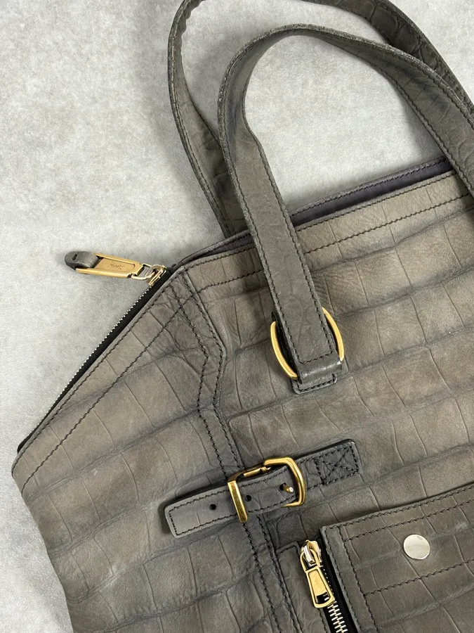 FW2009 Yves Saint Laurent Crocodile Embossed Leather Two Tote Bag - Image 4