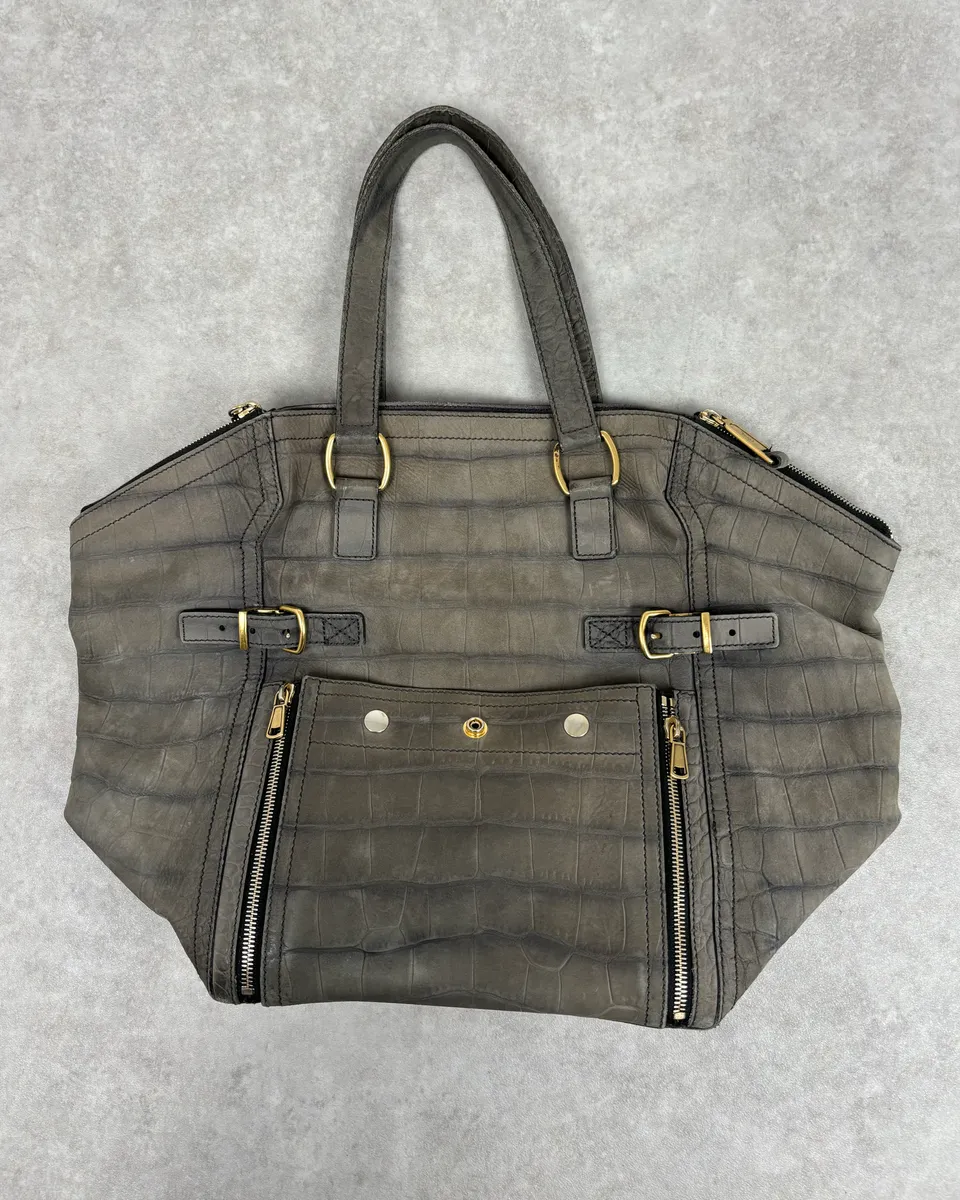 FW2009 Yves Saint Laurent Crocodile Embossed Leather Two Tote Bag - Image 5