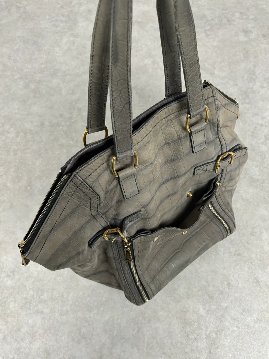 FW2009 Yves Saint Laurent Crocodile Embossed Leather Two Tote Bag - Image 9