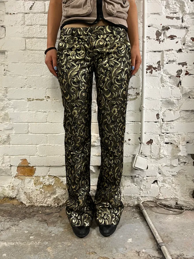 FW2010 Balmain Black Jacquard Metallic Floral Pants