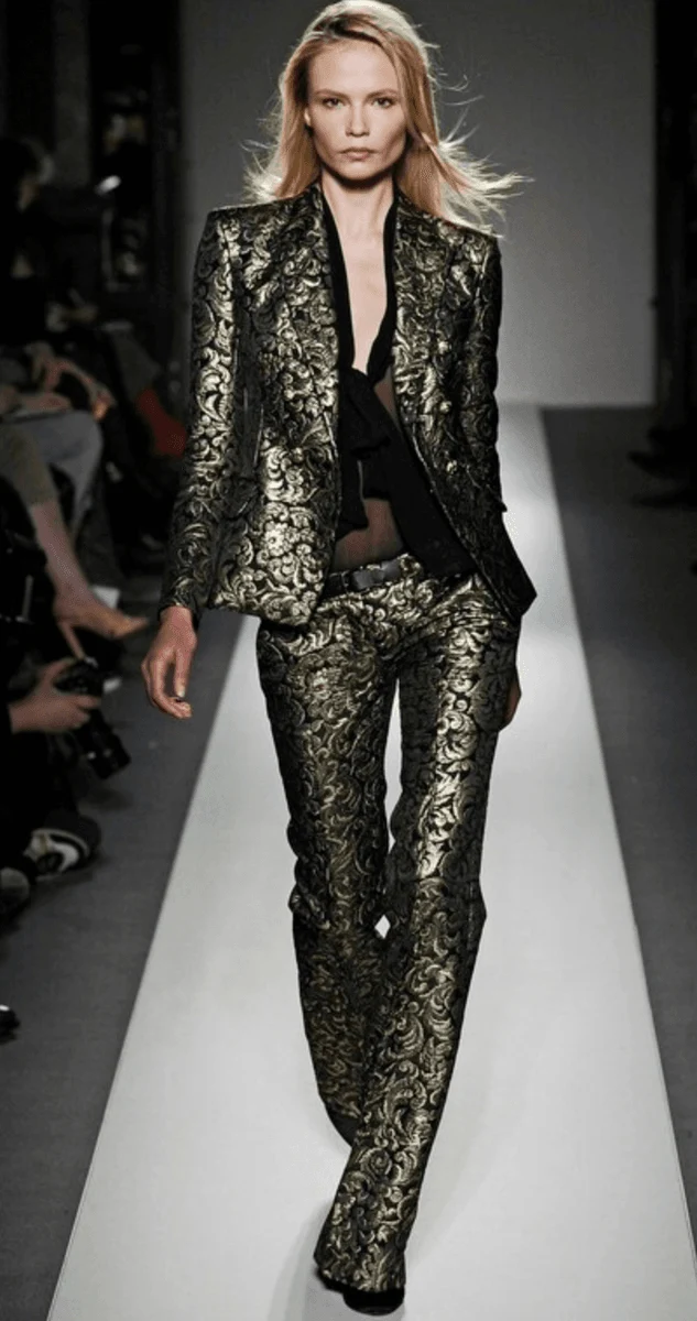 FW2010 Balmain Black Jacquard Metallic Floral Pants - Image 2