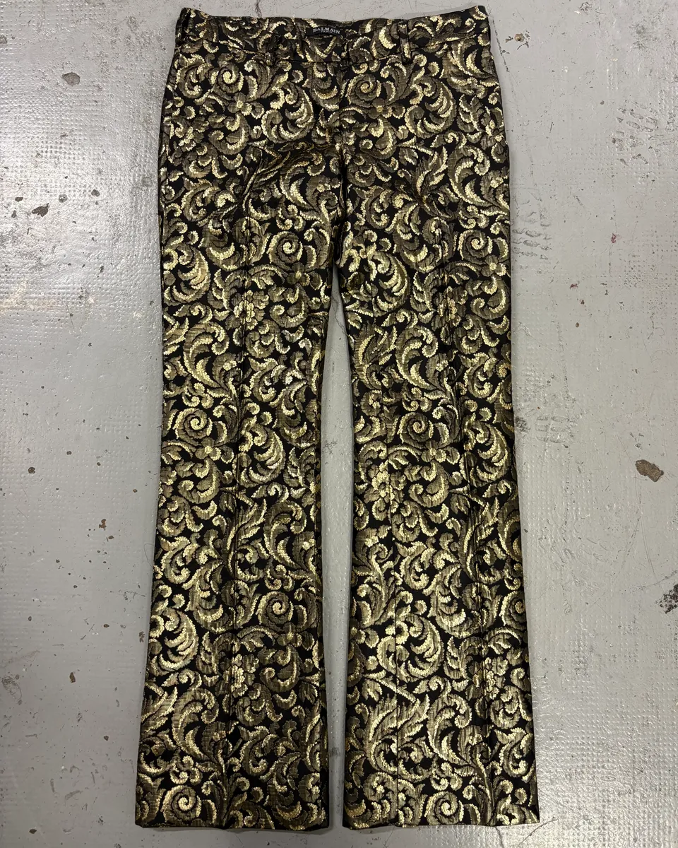 FW2010 Balmain Black Jacquard Metallic Floral Pants - Image 3