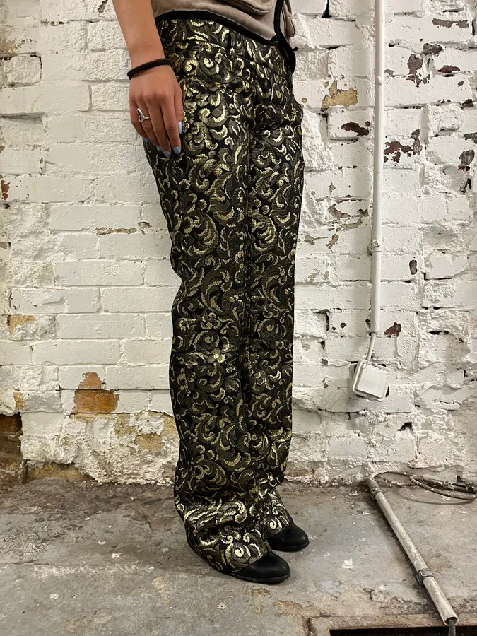 FW2010 Balmain Black Jacquard Metallic Floral Pants - Image 4