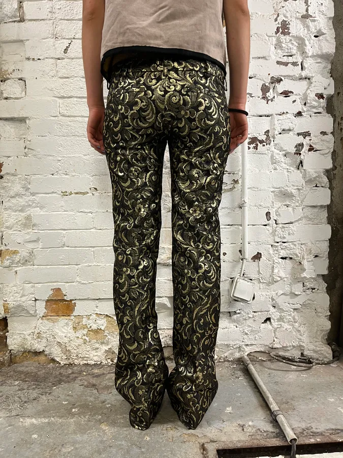FW2010 Balmain Black Jacquard Metallic Floral Pants - Image 5