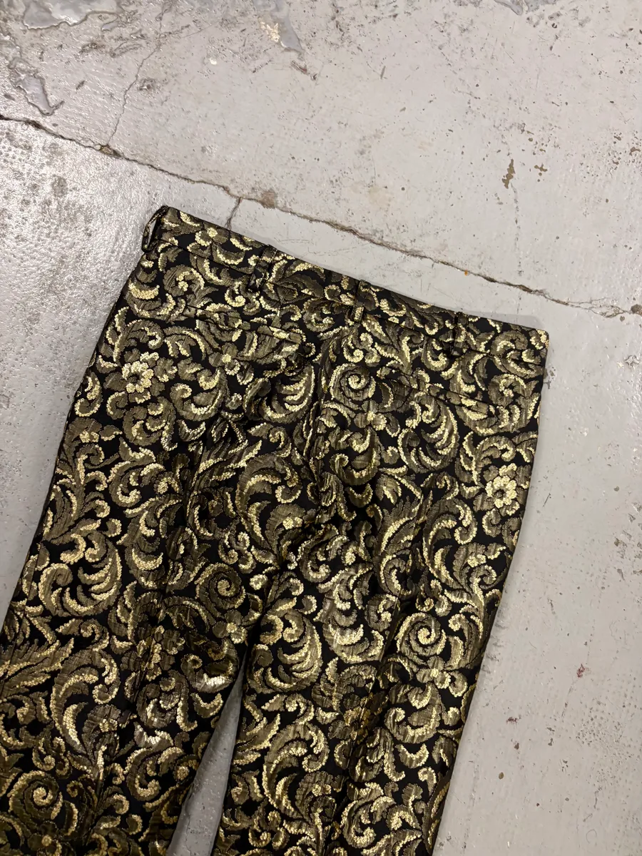 FW2010 Balmain Black Jacquard Metallic Floral Pants - Image 8