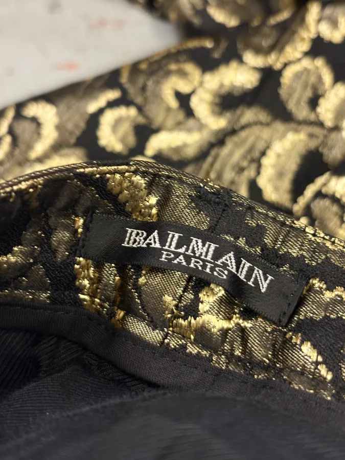 FW2010 Balmain Black Jacquard Metallic Floral Pants - Image 9