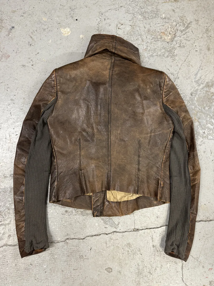 FW2010 Rick Owens Tumbled Stoned Brown Hybrid Leather Jacket - Image 2