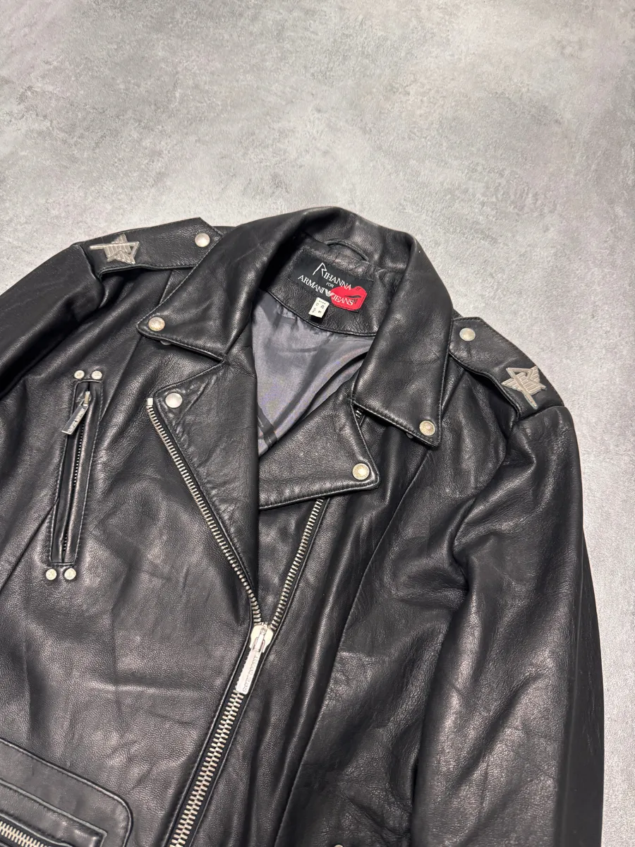 FW2011 Armani x Rihana Moto Black Leather Jacket - Image 2