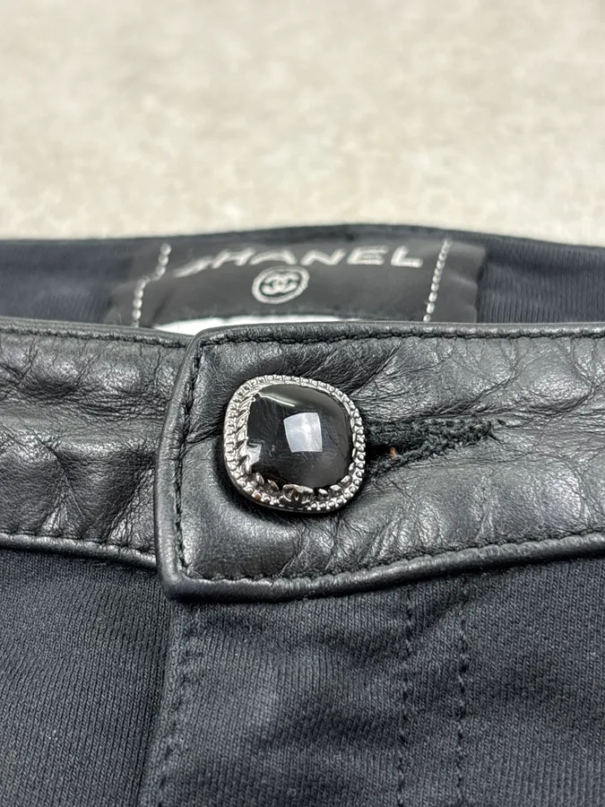 FW2011 Chanel Black Leather Studded Grid Pants - Image 7