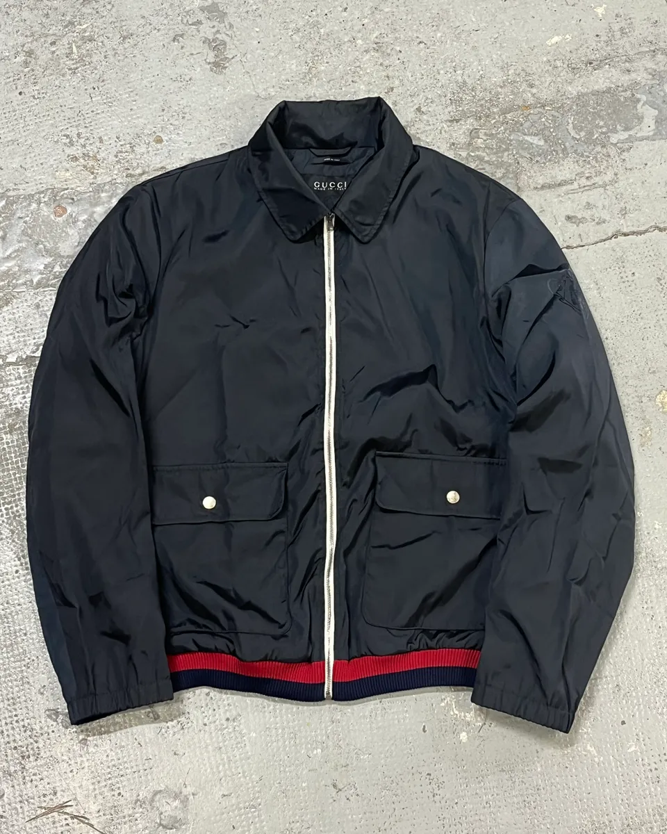 FW2011 Gucci Navy Nylon Web Stripe Bomber Jacket