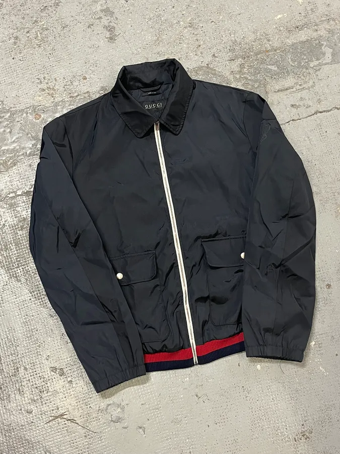 FW2011 Gucci Navy Nylon Web Stripe Bomber Jacket - Image 4