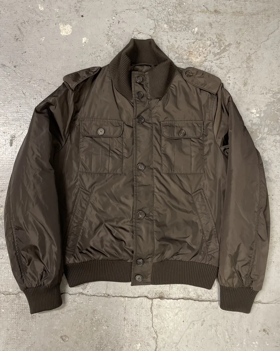 FW2011 Prada Brown Buttoned Tactical Nylon Bomber Jacket
