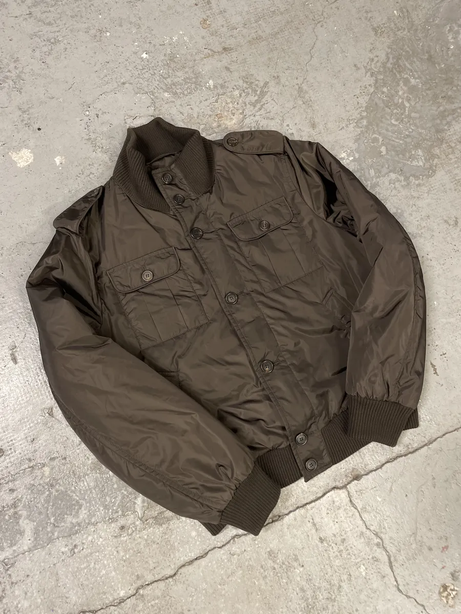 FW2011 Prada Brown Buttoned Tactical Nylon Bomber Jacket - Image 5