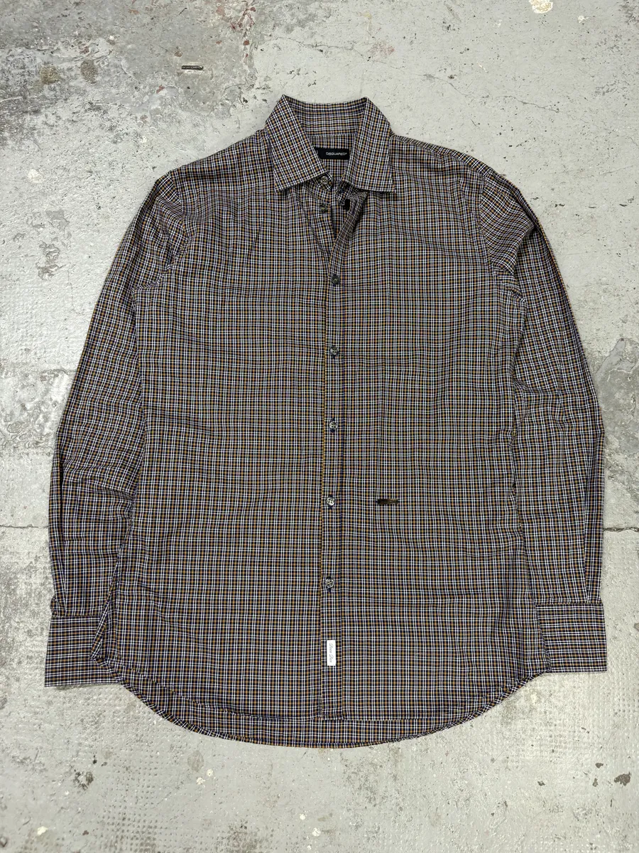 FW2012 Dsquared2 Checkered Blue & Yellow Minimalist Shirt