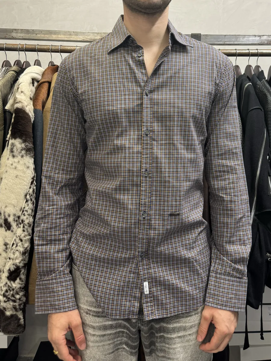 FW2012 Dsquared2 Checkered Blue & Yellow Minimalist Shirt - Image 2