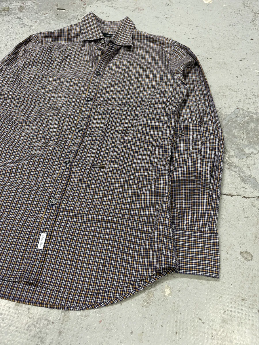 FW2012 Dsquared2 Checkered Blue & Yellow Minimalist Shirt - Image 6