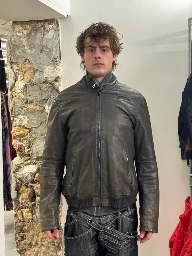 FW2012 Emporio Armani Brown Leather Bomber Jacket - Image 2