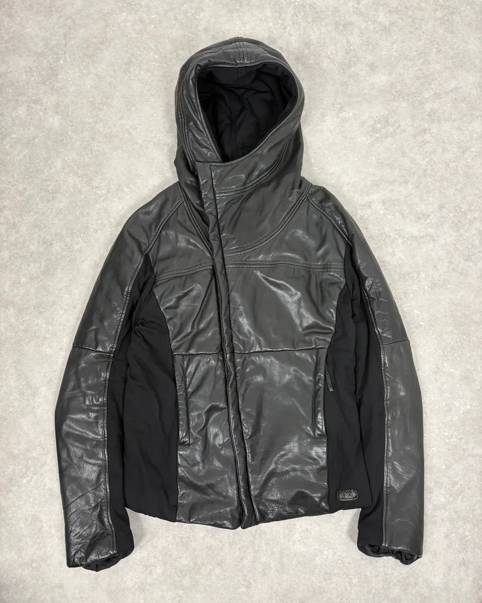 FW2012 Emporio Armani Ninja Asymmetrical Leather Hooded Coat