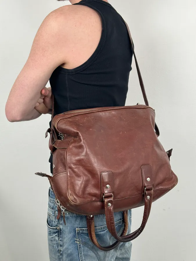 FW2012 Maison Margiela H&M Brown Leather Upside Down Messenger Bag - Image 2