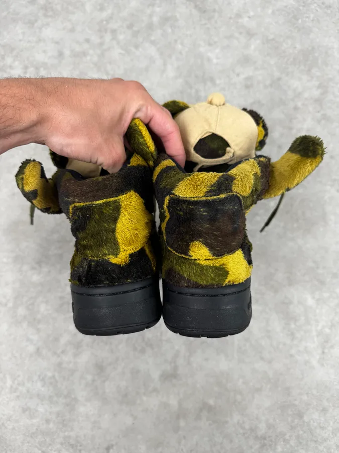 FW2013 Adidas x Jeremy Scott Khaki Plush Camo Bear Sneakers - Image 11