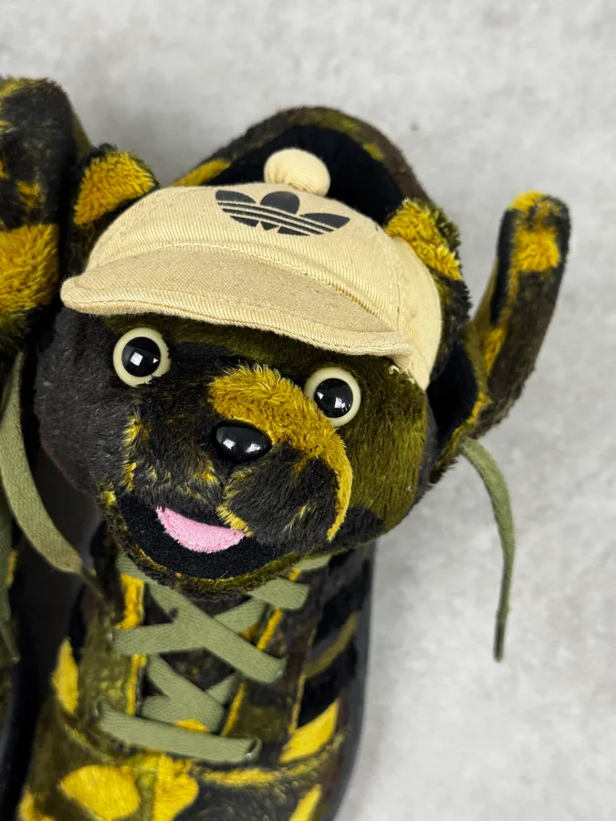 FW2013 Adidas x Jeremy Scott Khaki Plush Camo Bear Sneakers - Image 3