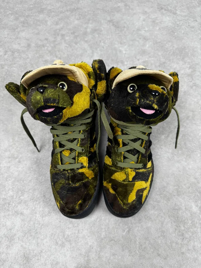 FW2013 Adidas x Jeremy Scott Khaki Plush Camo Bear Sneakers - Image 6