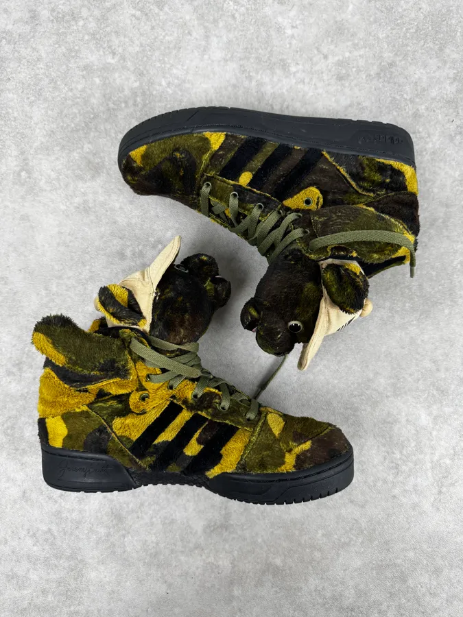 FW2013 Adidas x Jeremy Scott Khaki Plush Camo Bear Sneakers - Image 8