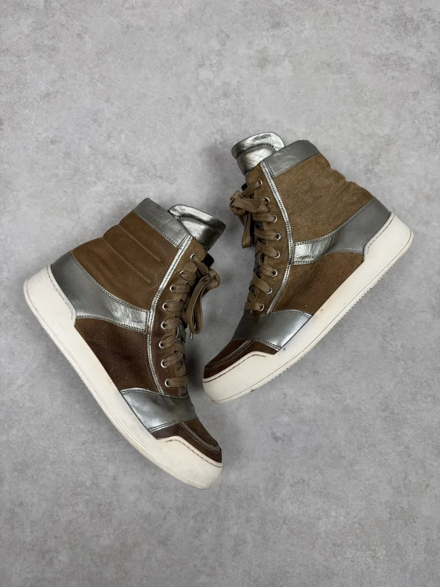 FW2013 Balmain Brown & Silver High Suede Leather Sneakers