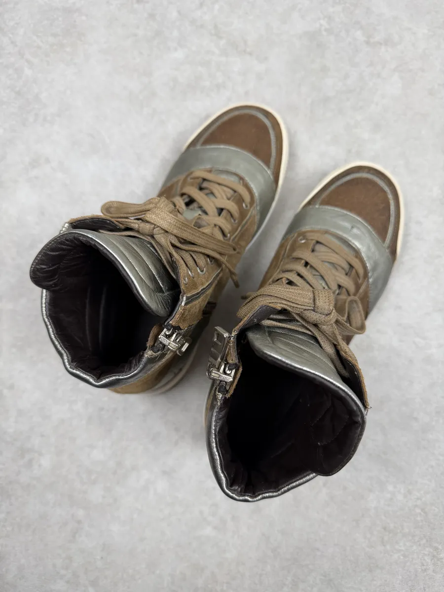 FW2013 Balmain Brown & Silver High Suede Leather Sneakers - Image 4